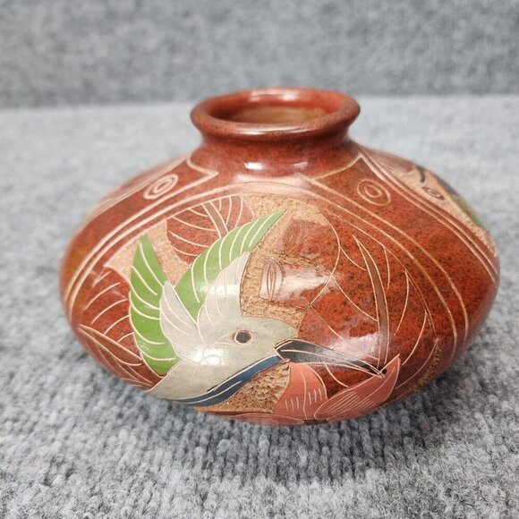 Costa Rica Toucan Hummingbird butterfly Ceramic Vase Folk Art Pottery - Picture 7 of 15